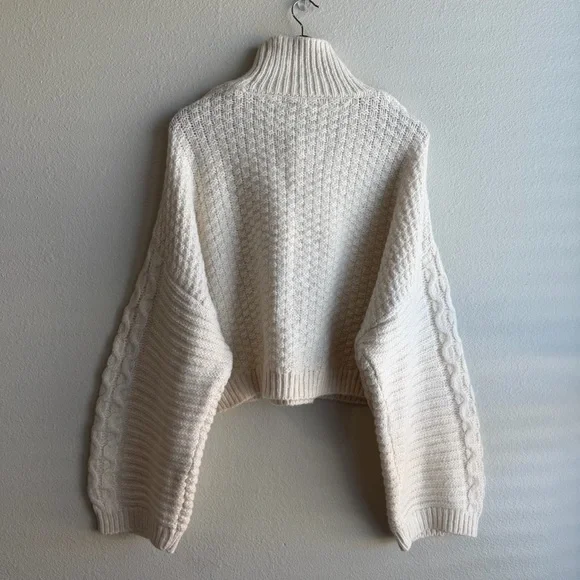 Topshop Cream Chunky Cable Balloon Long Sleeve Boho Cozy Knit Sweater  Size 14 - Picture 2 of 12